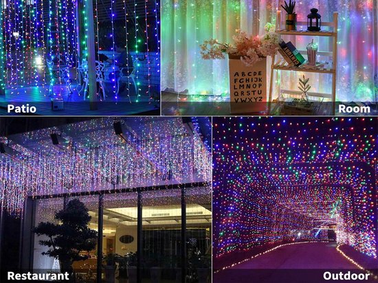 Led gordijn - Kerstversiering - Regenboog - Meerkleurig - ENERGIEBESPAREND - kerstverlichting - voor binnen en buiten - kerstlichtslinger - kerstdecoratie verlichting - feestdagen - lichtgordijn - feestverlichting - 3 bij 3 meter - sierverlichting -