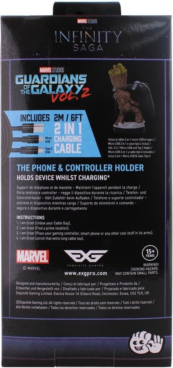 Cableguys Figurine Gaming Marvel Les Gardiens de la Galaxie Bébé Groot -  Accessoire Support Manette ou Smartphone - Câble USB Inclus