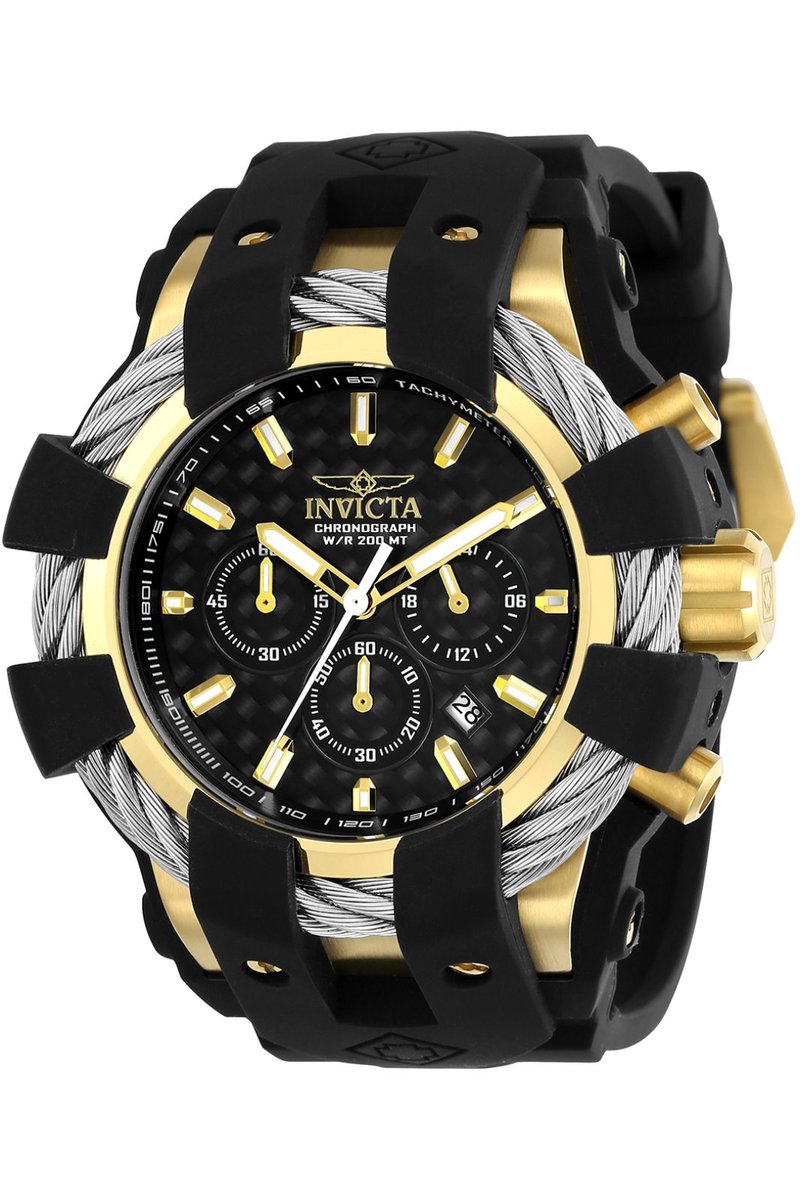 Invicta Bolt 23860 Heren Horloge - Waterdicht - Analoog - Quartz Uurwerk - Roestvrij Staal met zwarte Wijzerplaat - 48mm