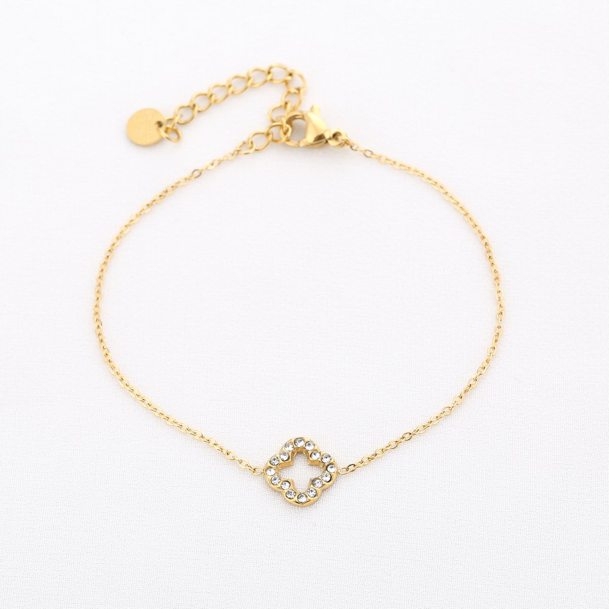 Armband open klaver goud met diamantjes - Stainless Steel - Nikkelvrij