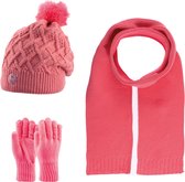Kitti 3-Delig Winter Set | Muts (Beanie) met Fleecevoering - Sjaal - Handschoenen | 9-15 Jaar Meisjes | K23180-05-03 | Dark Pink