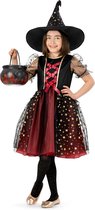 Funny Fashion - Costume de Sorcière & Spider & Vaudou & Religion Sombre - Sorcière de l'Éternité des Étoiles - Fille - Rouge, Zwart - Taille 140 - Déguisements - Déguisements