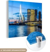 MuchoWow® Glasschilderij 20x20 cm - Schilderij acrylglas - Rotterdam - Water - Skyline - Foto op glas - Schilderijen