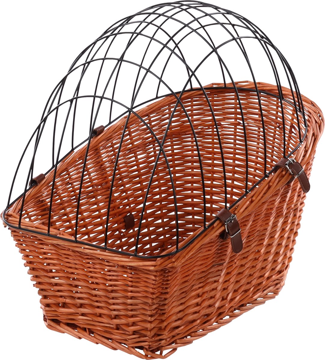 Bol.com Flamingo Honden Fietsmand Wilgen - Bruin/Zwart - 51 x 31 x 48 cm aanbieding