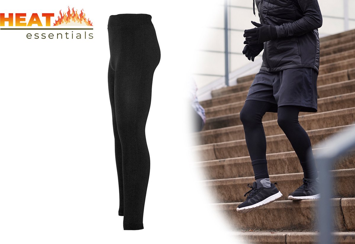 Heat Essentials - Thermo Legging Heren - Zwart - M/L - Thermobroek Heren - Fleece Legging - Thermokleding Heren - Thermo Ondergoed Heren - Sportbroek Heren