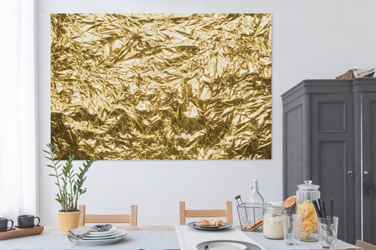 Canvas schilderij 150x100 cm - Wanddecoratie Gouden folie met een gerimpelde textuur - Muurdecoratie woonkamer - Slaapkamer decoratie - Kamer accessoires - Schilderijen