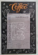 LIBOZA - Week-wandkalender 2024 - Coffee - koffie-illustraties - Je Kunt Het Bijna Ruiken - Met Eco Pen - Veel schrijfruimte - Ophangbaar - Stevige kartonnen achterkant - Cadeau - Sinterklaas - Kerstmis – Verjaardag