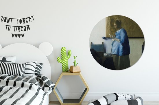 Femme en bleu lisant une lettre - Peinture de Johannes Vermeer Cercle mural en aluminium