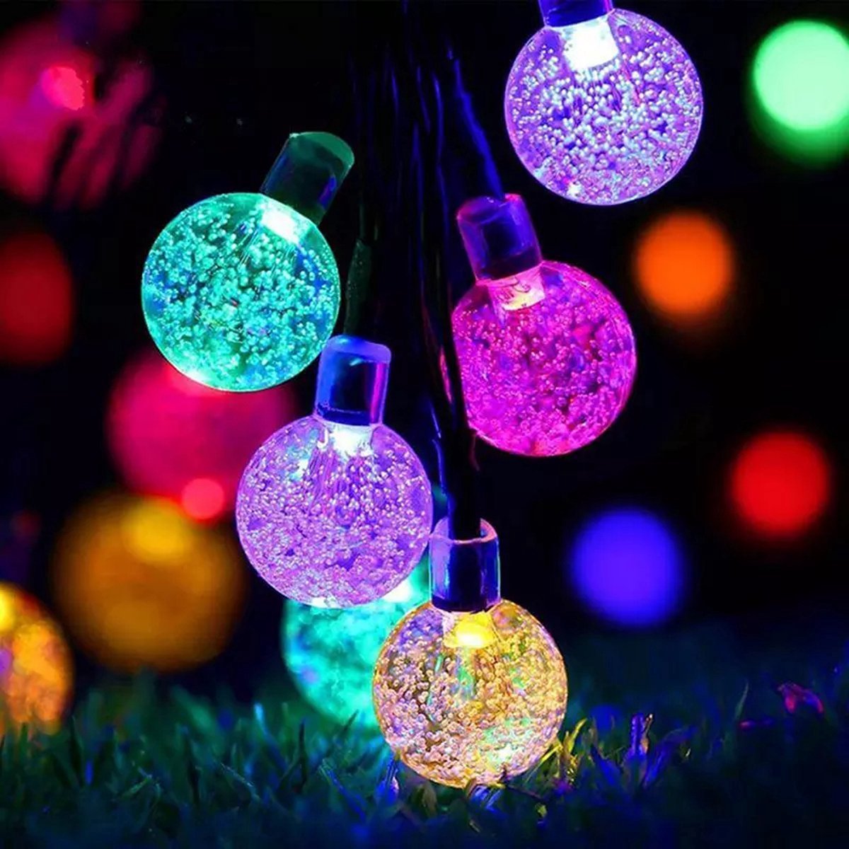 Lexorion - Solar Buitenverlichting - Solar Tuinverlichting - RGB - 100 BOLB - 12 meter - Buiten op Zonne Energie - Balkon en Tuinverlichting - IP65 Weerbestendig - Sfeervolle Buitenverlichting - Lichtslinger - LED Lampjes Slinger