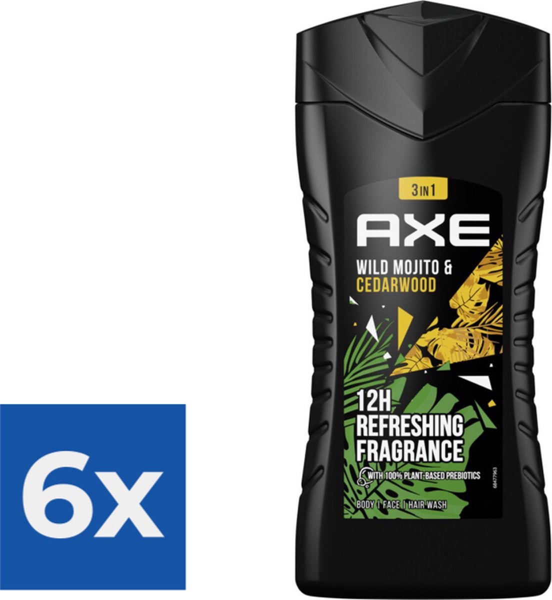 Goedkoopste Axe Green Mojito & Cedarwood 3-in-1 Douchegel - 250 ml - Voordeelverpakking 6 stuks