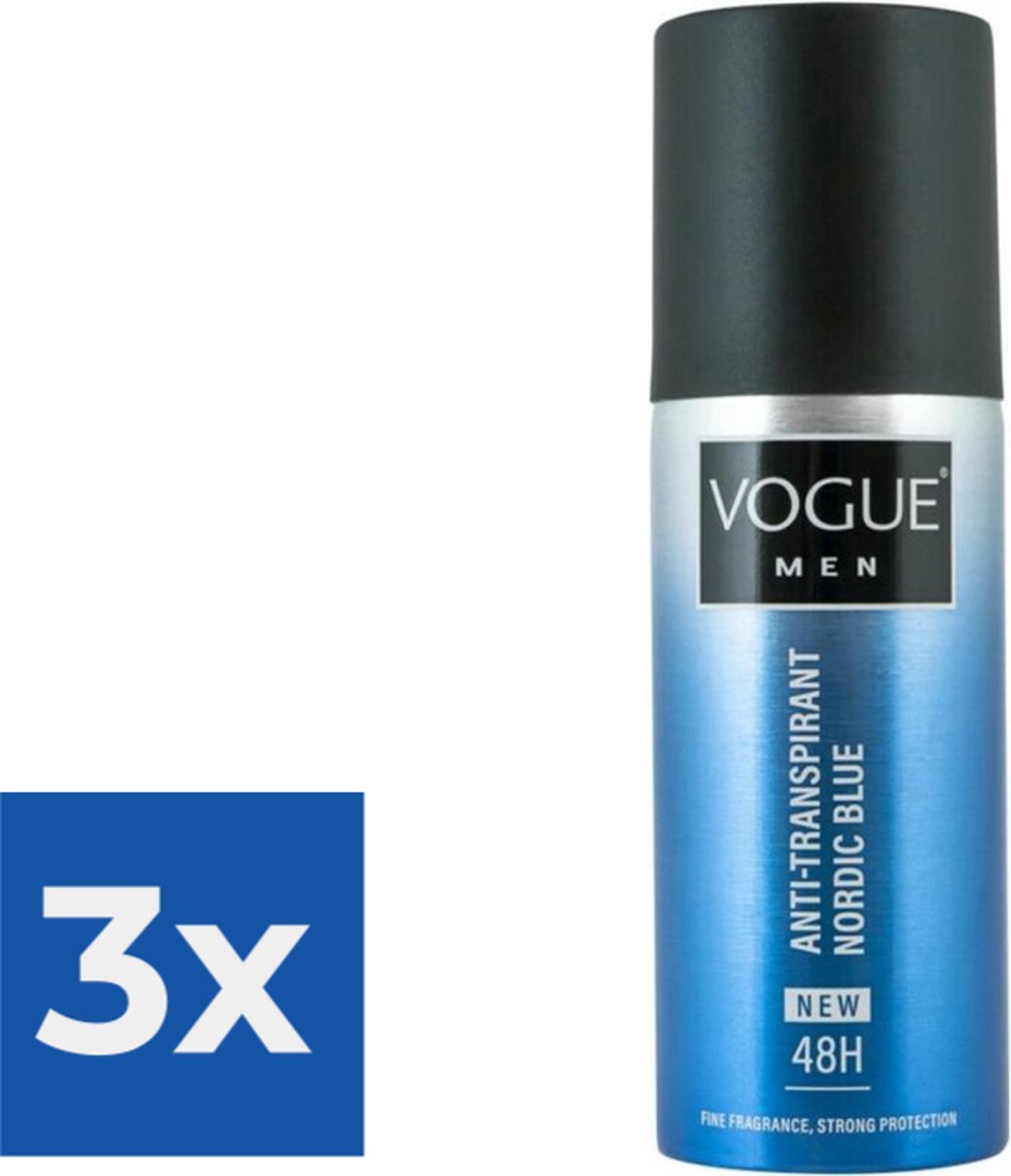 Goedkoopste VOGUE Men Nordic Blue Anti-Transpirant Deodorant Spray 150 ML - Voordeelverpakking 3 stuks