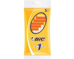 BIC 1 Klassieke Wegwerpscheermesjes Voor Heren Met Een Enkel Mesje En Vaste Kop - Pak van 5 Stuks - Voordeelverpakking 12 stuks
