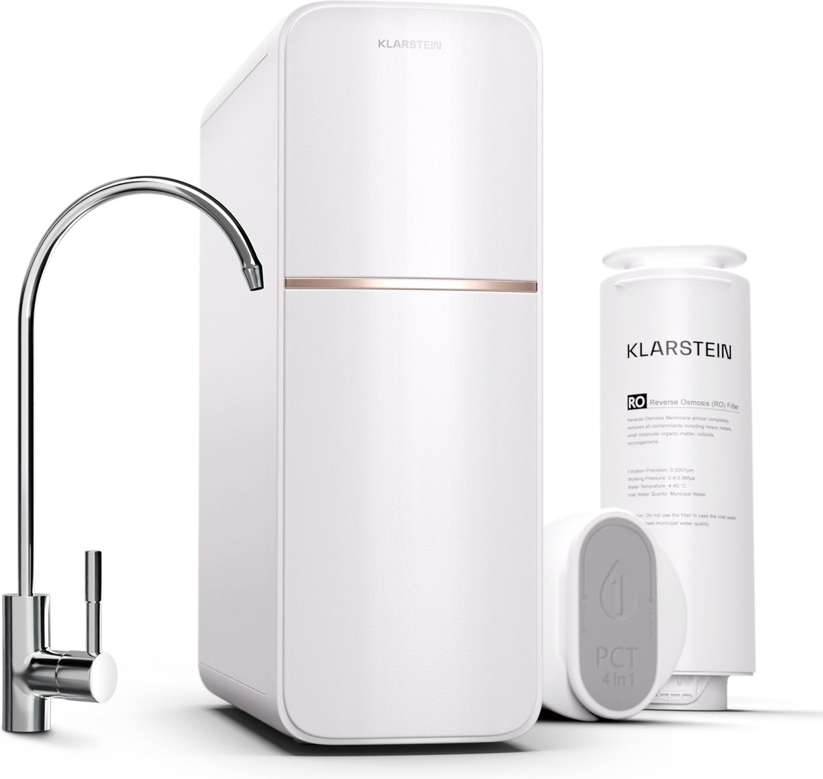 Klarstein Osmose Waterfiltersysteem - 800 Gpd - 3000 Liter - Waterfiltersysteem Voor Drinkwater - 5 Standen Filtratie - 2 Filters - Bereikt 99 -99 % Zuiverheid - Wit
