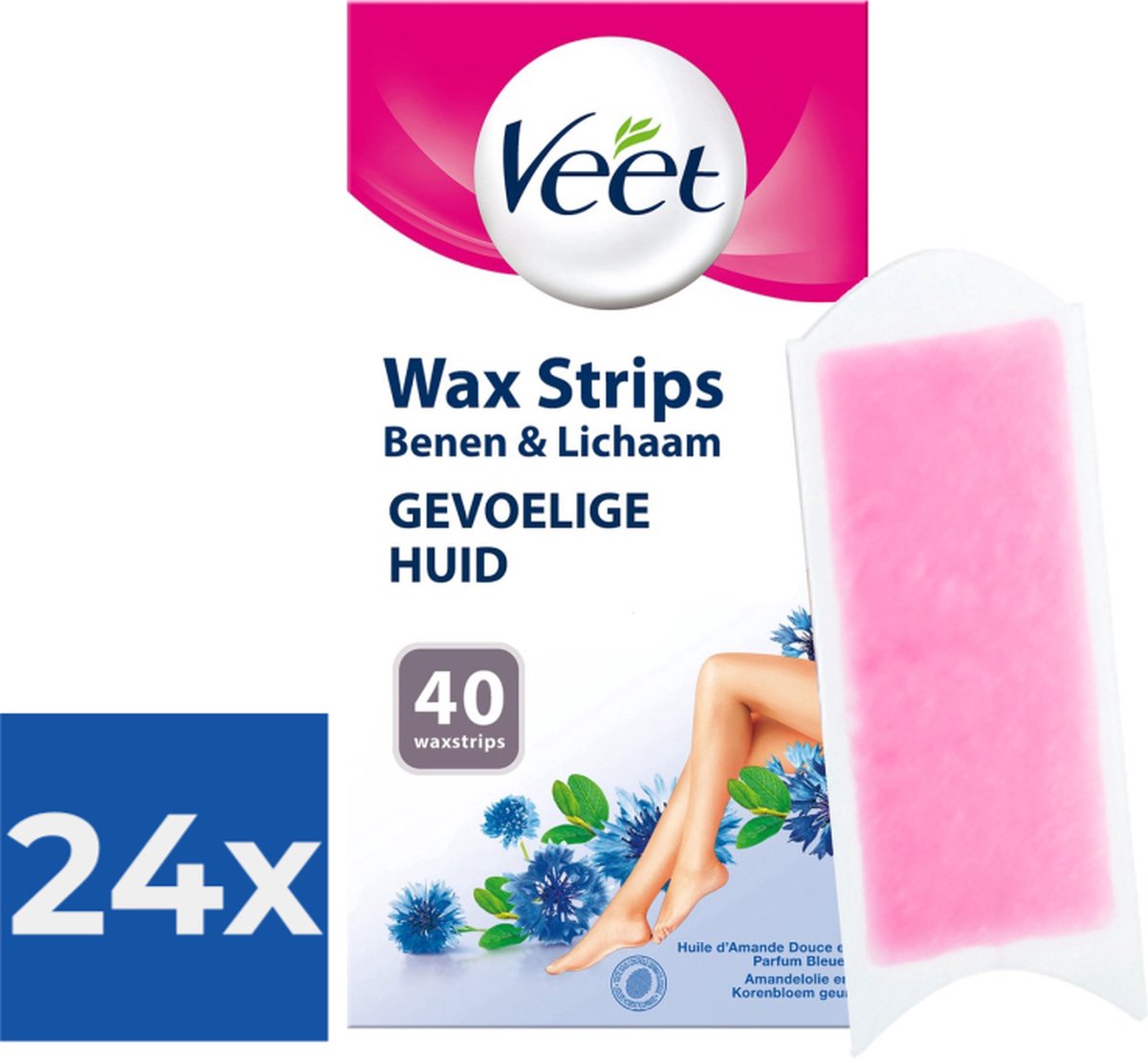 Veet Ontharingsstrips Benen & Lichaam Gevoelige Huid Easy-Gelwax 40 stuks Voordeelverpakking 24 stuks