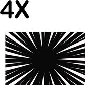 BWK Textiele Placemat - Zwart met Witte Ontploffing Illustratie - Set van 4 Placemats - 45x30 cm - Polyester Stof - Afneembaar