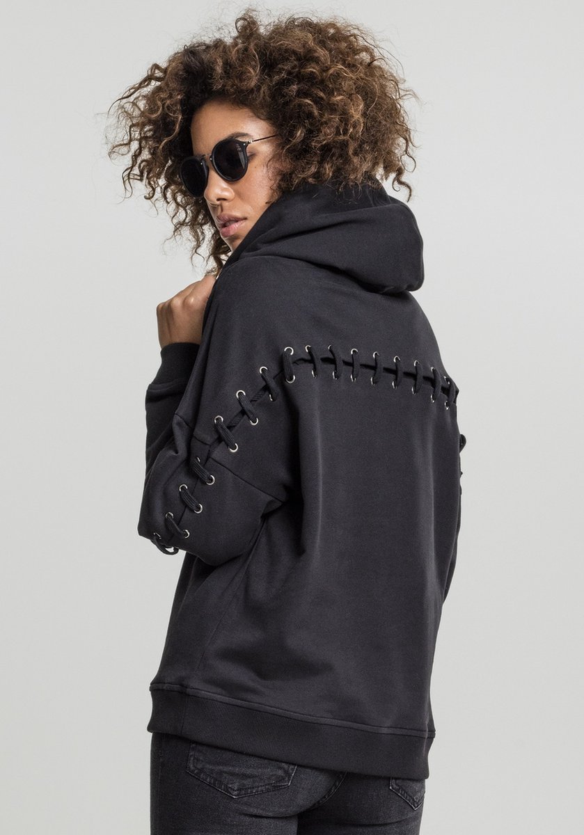 Urban Classics Laced-Up Hoodie/trui S Zwart