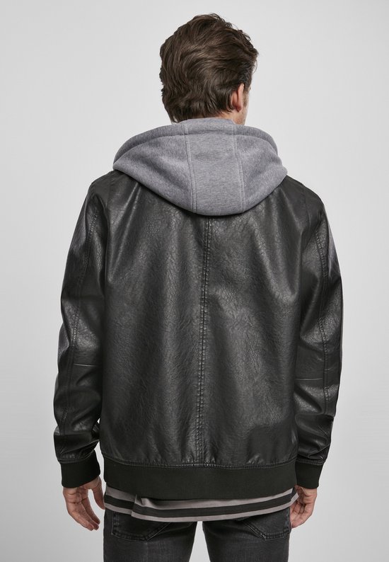 Urban Classics Jacke Fleece Hooded Fake Leather Jacket Black/Grey-S