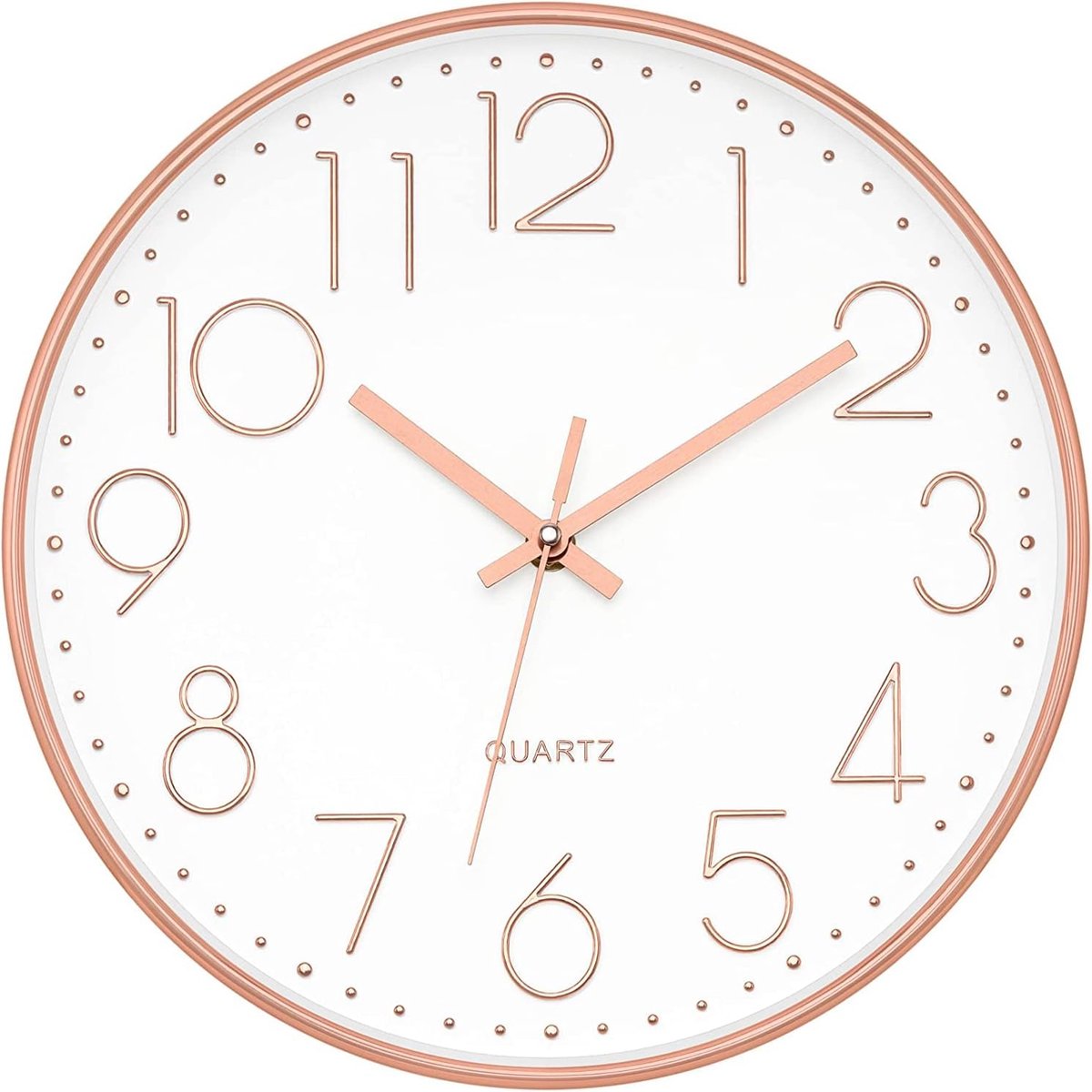 Wandklok, stille niet-tikkende moderne grote nummer ronde klok voor woonkamer slaapkamer keuken kantoor (12 inch, rose goud)