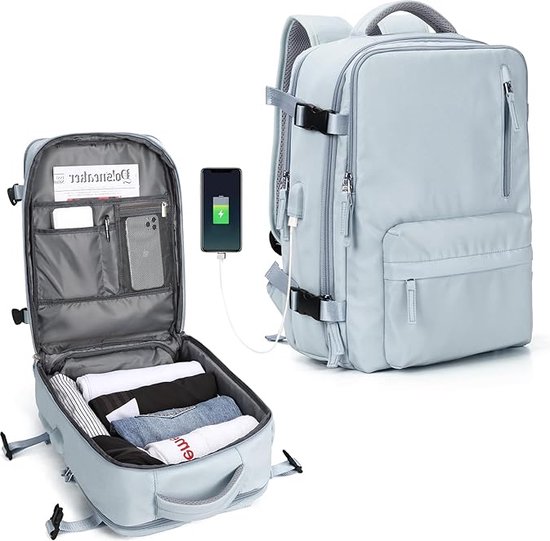 Handbagage Reistas voor Vrouwen en Mannen - Laptoptas - Flightbag en Rugzak met Cabin Size Laptopvak, USB-Oplaadpoort en Schoenencompartiment