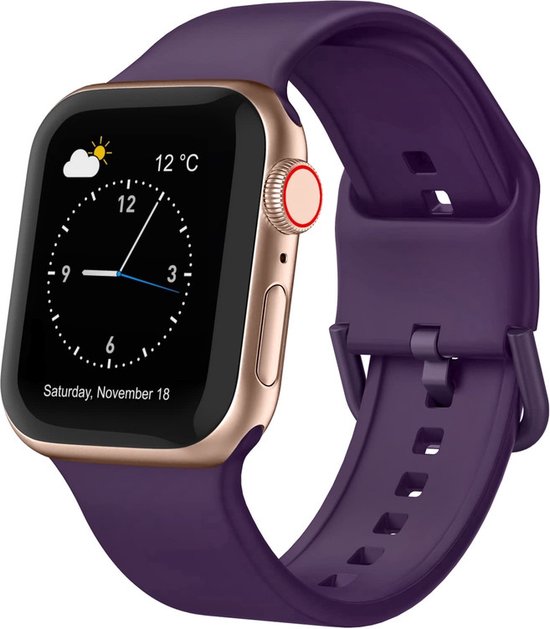 Siliconen bandje - geschikt voor Apple Watch series 1/2/3/4/5/6/7/8/9/SE/SE 2/Ultra/Ultra 2 met case size 42 mm / 44 mm / 45 mm / 49 mm - Donkerpaars