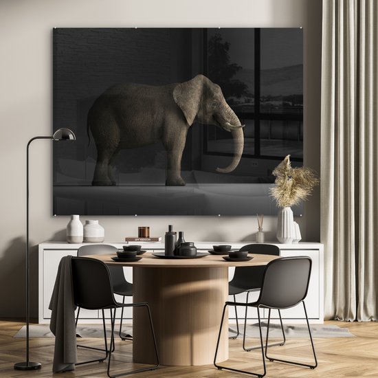 MuchoWow® Peinture sur verre 160x120 cm - Peinture sur verre acrylique - Éléphant - Animaux - Lumière - Photo sur verre - Peintures