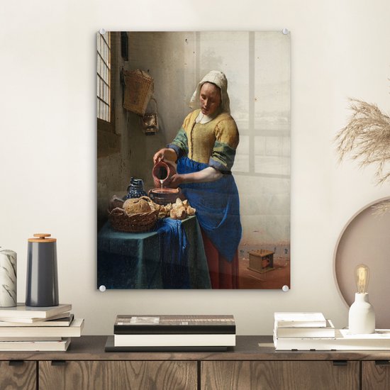 MuchoWow® Peinture sur verre - La Laitière - Johannes Vermeer - 30x40 cm - Peintures sur verre acrylique - Photo sur Glas