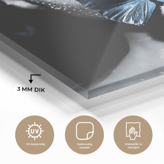 MuchoWow® Peinture sur verre 50x50 cm - Peinture sur verre acrylique - Femme - Papillon - Zwart - Wit - Photo sur verre - Décoration murale salon - Décoration murale chambre - Peintures