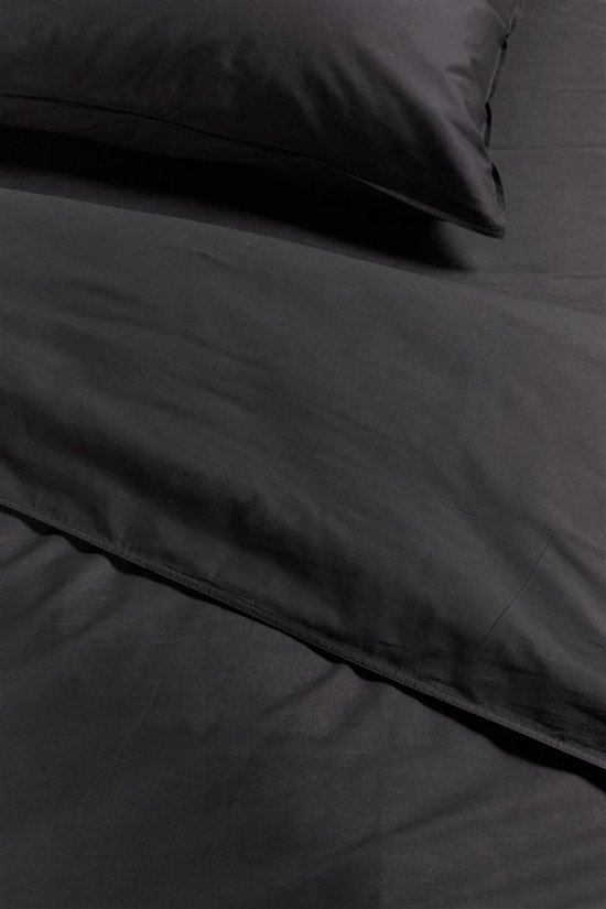 Ambiante Cotton Uni dekbedovertrek - Effen - Lits-Jumeaux - 240x200/220 cm - Antraciet van Merkloos — afbeelding 4