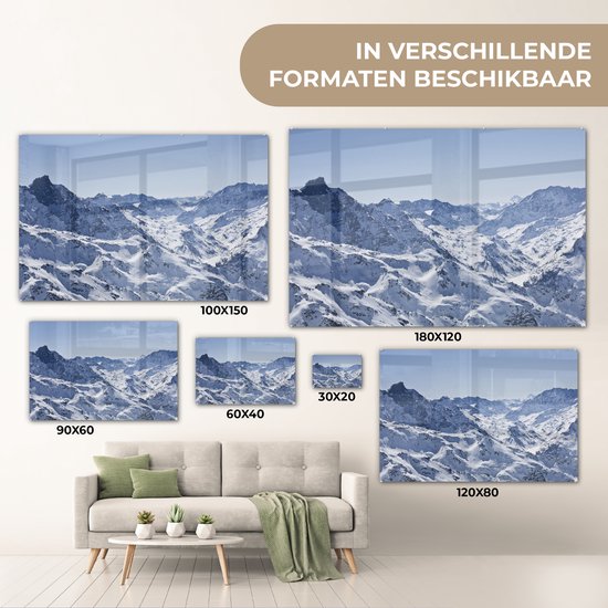 Montagnes enneigées en hiver Glas 120x80 cm - Tirage photo sur Glas (Décoration murale en plexiglas)