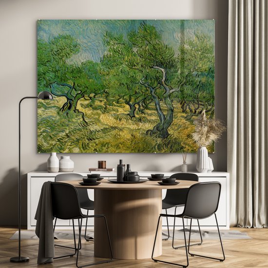 MuchoWow® Peinture sur verre 160x120 cm - Peinture sur verre acrylique - Oliveraie - Vincent van Gogh - Photo sur verre - Peintures