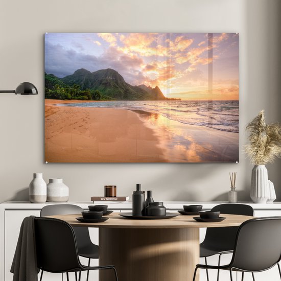 MuchoWow® Glasschilderij 120x80 cm - Schilderij acrylglas - Strand - Hawaï - Lucht - Foto op glas - Schilderijen