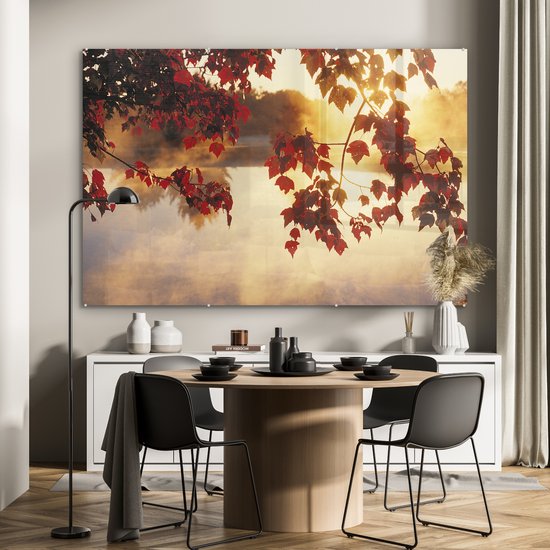 MuchoWow® Peinture sur verre - Feuilles - Soleil - Automne - 180x120 cm - Peintures sur verre acrylique - Photo sur Glas