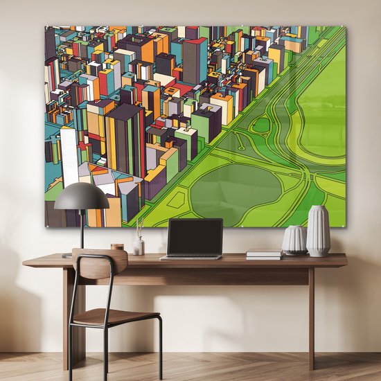 MuchoWow® Peinture sur verre 150x100 cm - Peinture sur verre acrylique - Illustration parc central - Photo sur verre - Peintures