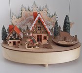 Speeldoos kerst wintertafereel gedetailleerd van hout met led-verlichting - kerstmis - muziekdoos