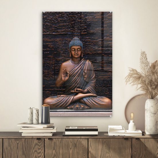 Peinture sur verre - Statue de Bouddha - Bronze - Bouddha - Peinture sur verre - Photo sur verre - Verre acrylique - Décoration murale - 40x60 cm - Décoration murale