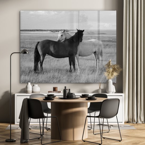 Peinture sur verre - Photo sur verre - Verre acrylique - Animaux - Paarden - Herbe - Nature - 160x120 cm - Peinture sur verre cheval - Peinture sur verre - Peinture sur verre animaux - Décoration murale - Chambre