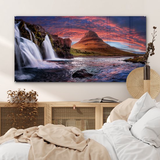 Peinture sur verre - Photo sur verre - Islande - Cascade - Berg - Verre acrylique - Décoration murale - Peinture cascade - Peinture sur verre - 120x60 cm - Décoration murale