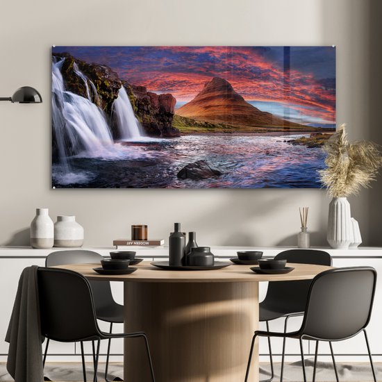 Peinture sur verre - Photo sur verre - Islande - Cascade - Berg - Verre acrylique - Décoration murale - Peinture cascade - Peinture sur verre - 120x60 cm - Décoration murale
