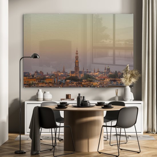 MuchoWow® Peinture sur verre - Skyline avec la Westerkerk à Amsterdam - 150x100 cm - Peintures sur verre acrylique - Photo sur Glas