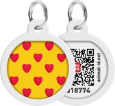 WAUDOG Hearts QR Pet Tag / Hondenpenning - Stainless steel - 25 mm - Geel met rode hartjes - Gratis App