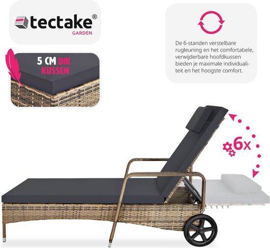 COSTWAY Zonnebed, inklapbaar, ligstoel met 5-voudig verstelbare rugleuning en wielen, relaxstoel met metalen frame, tot 150 kg belastbaar, klapstoel in rotanlook, ligstoel voor terras, zwembad COSTWAY Zonnebed, inklapbaar, ligstoel met 5-voudig verstelbare rugleuning en wielen, relaxstoel met metalen frame, tot 150 kg belastbaar, klapstoel in rotanlook, ligstoel voor terras, zwembad