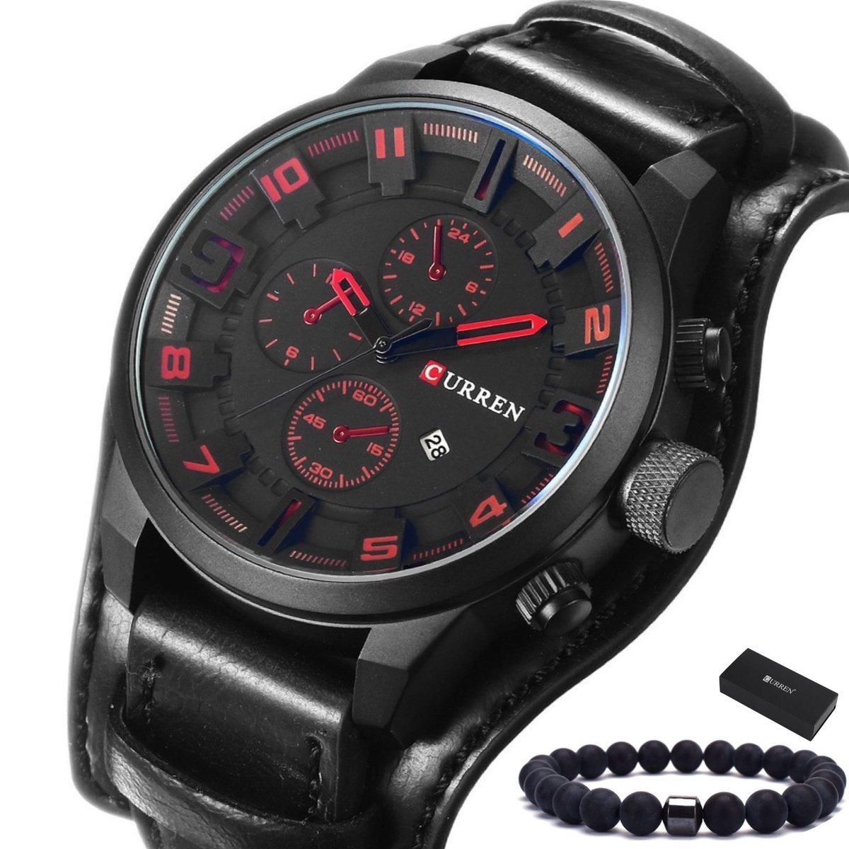 Curren - Horloge Heren - Cadeau voor Man - Horloges voor Mannen - 48 mm - Zwart Rood