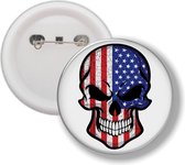 Button Met Speld - Schedel Vlag Amerika