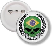 Button Met Speld - Schedel Vlag Brazilië