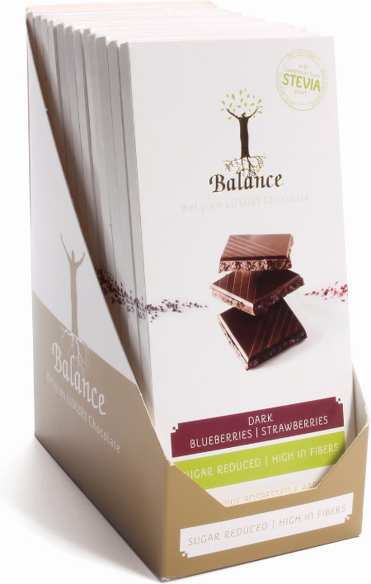 Balance | Belgian Luxury Tablet | Puur Blauwe Bessen & Aardbeien | 12 stuks | 12 x 85g