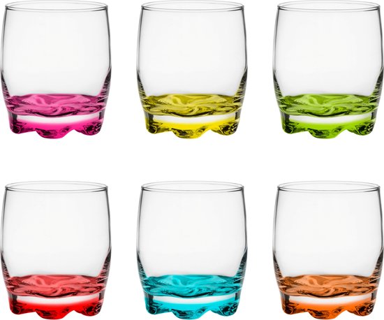 Verres à boire/verres à eau Glasmark Tumblers - verre - base colorée - 6x pièces - 250 ml