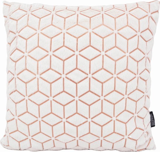 Housse de coussin géométrique White/rose | Polyester / Fausse fourrure | 45 x 45 cm