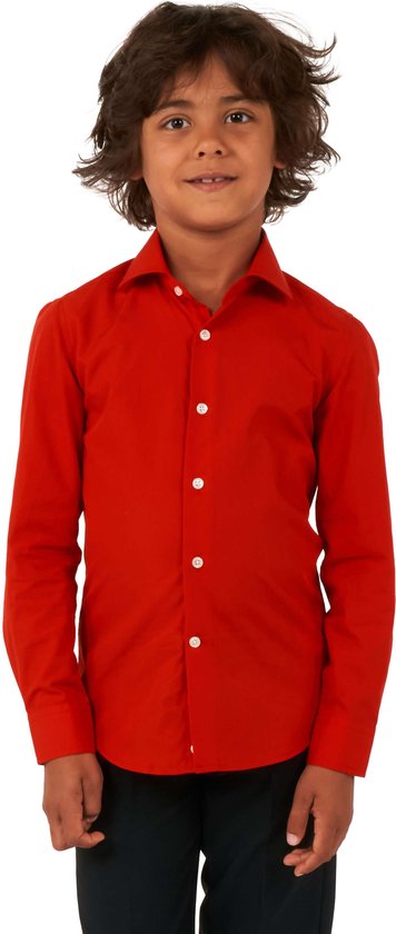 OppoSuits Shirt - Red Devil Kids - Jongens Overhemd - Effengekleurd - Rood - Maat: EU 122/128 - 8 Jaar