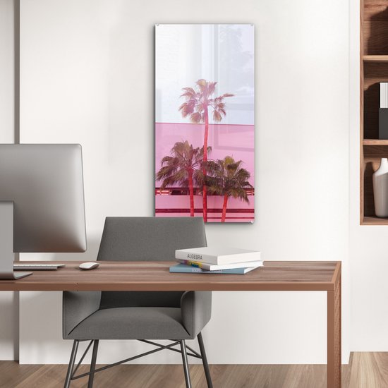 MuchoWow® Peinture sur verre 40x80 cm - Peinture sur verre acrylique - Palmier - Affiche de jardin - Rose - Photo sur verre - Peintures
