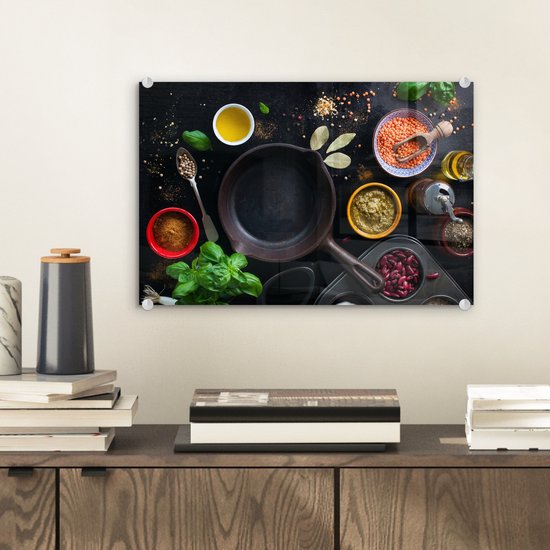 MuchoWow® Peinture sur Verre - Herbes - Légumes - Pan - 30x20 cm - Peintures sur Verre Acrylique - Photo sur Glas